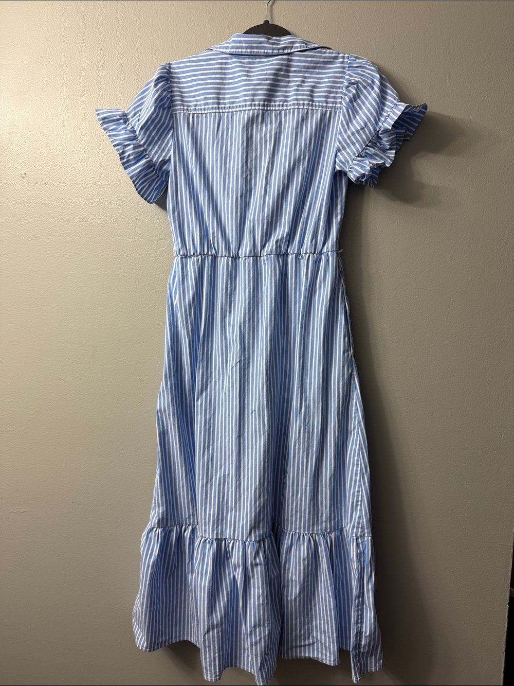 J.Crew Factory striped ruffle-sleeve shirt-dress in Sail Blue. 2 - Picture 8 of 8